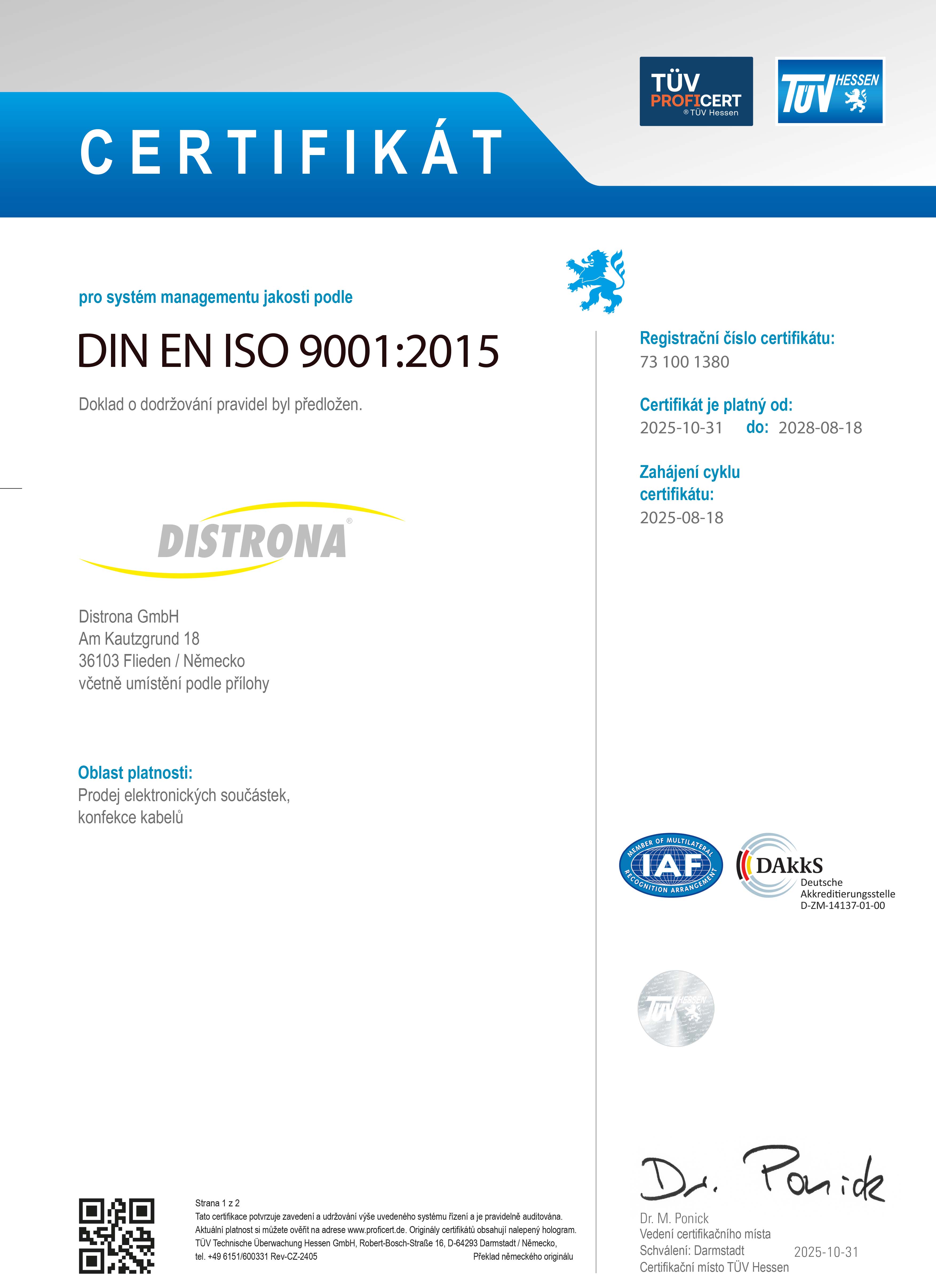 TÜV Zertifikat - czech
